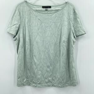 Lafayette 148 New York 100% Cotton Top Blouse Green, Sz. 1X Boxy Coastal Beachy